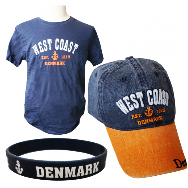 St Med Kasket, T-shirt Og Armbnd West Coast Orange Navy