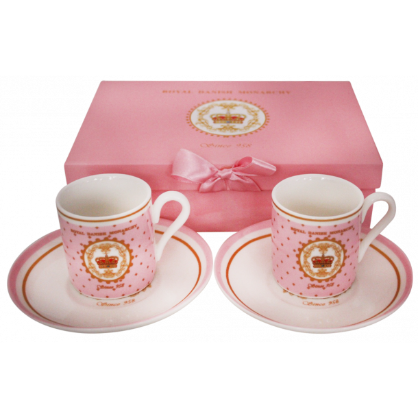 Espressokopper Og Tallerkener I Gaveske Royal Danish Monarchy Pink